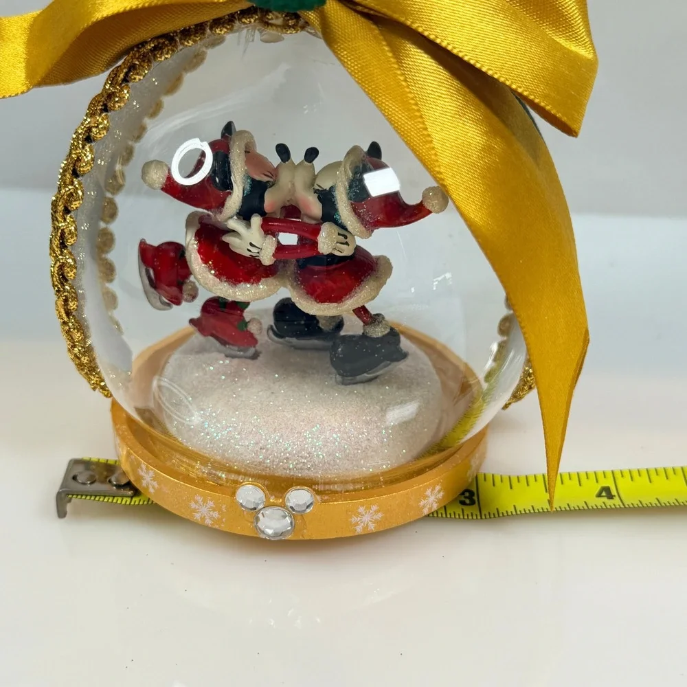 Disney Mickey Minnie Kissing Christmas Ornament Mistletoe Snow Globe Style